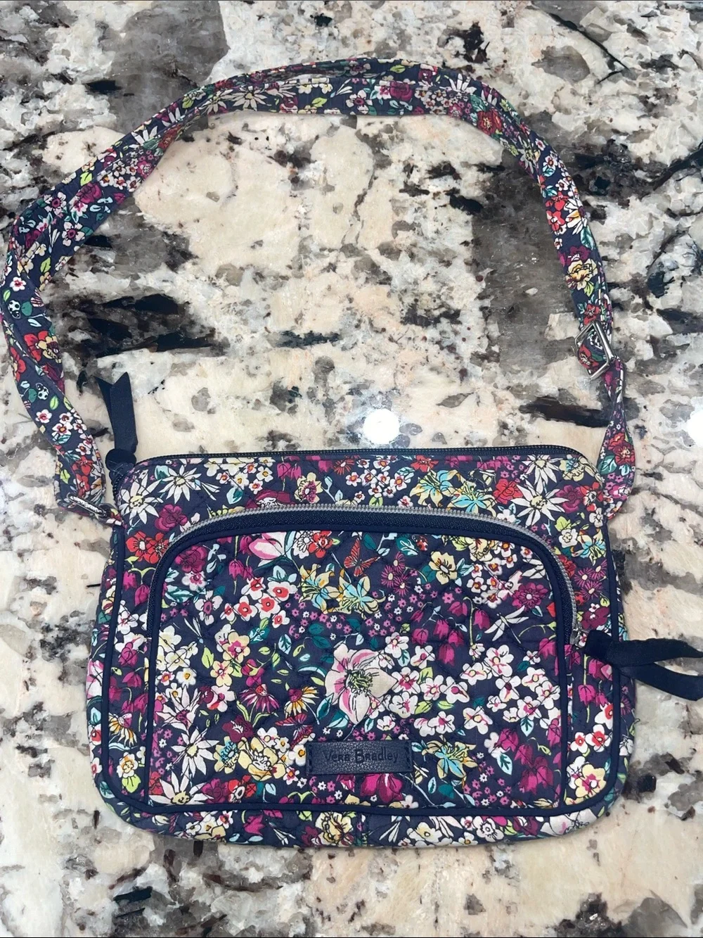 Vera Bradley Navy Floral Quilted Crossbody with Pink & Yellow Accents